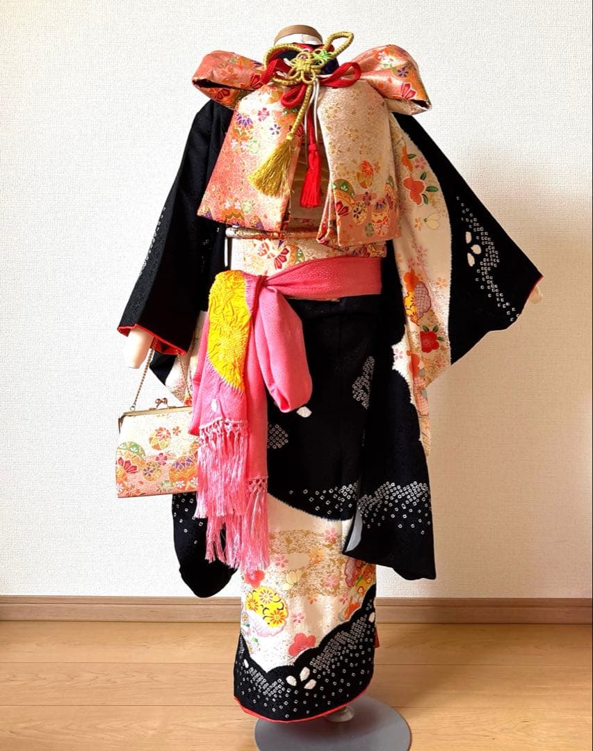 七五三　正絹　着物セット　７歳　部分絞り