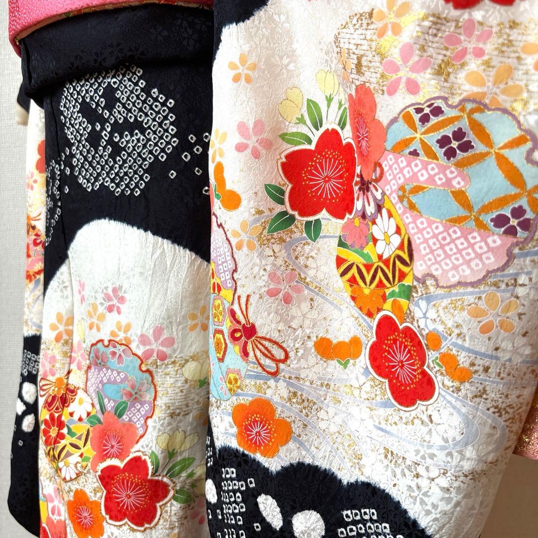 七五三　正絹　着物セット　７歳　部分絞り