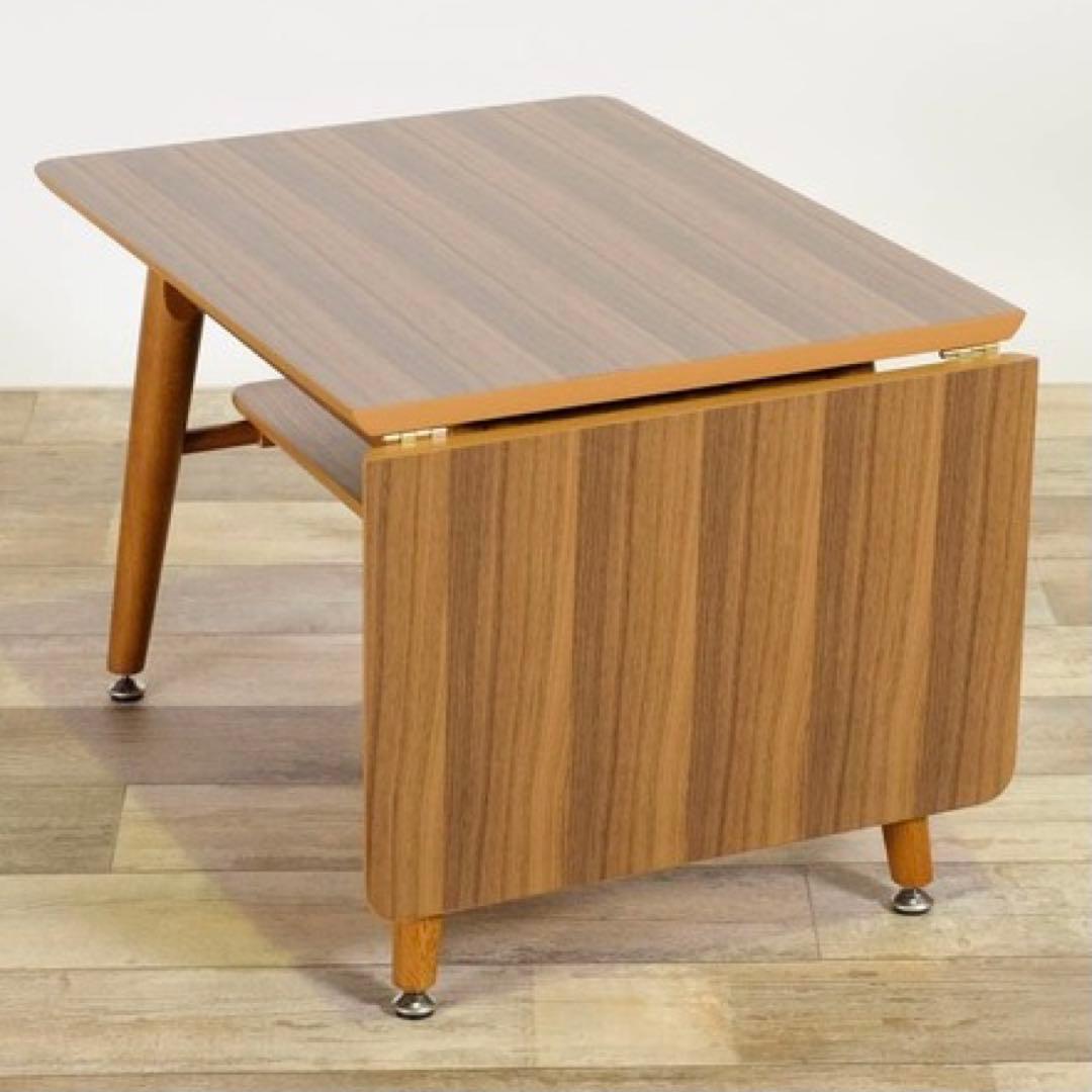 B 新品 ウォールナット 伸長式 ローテーブル S 折り畳み 伸縮 座卓 机