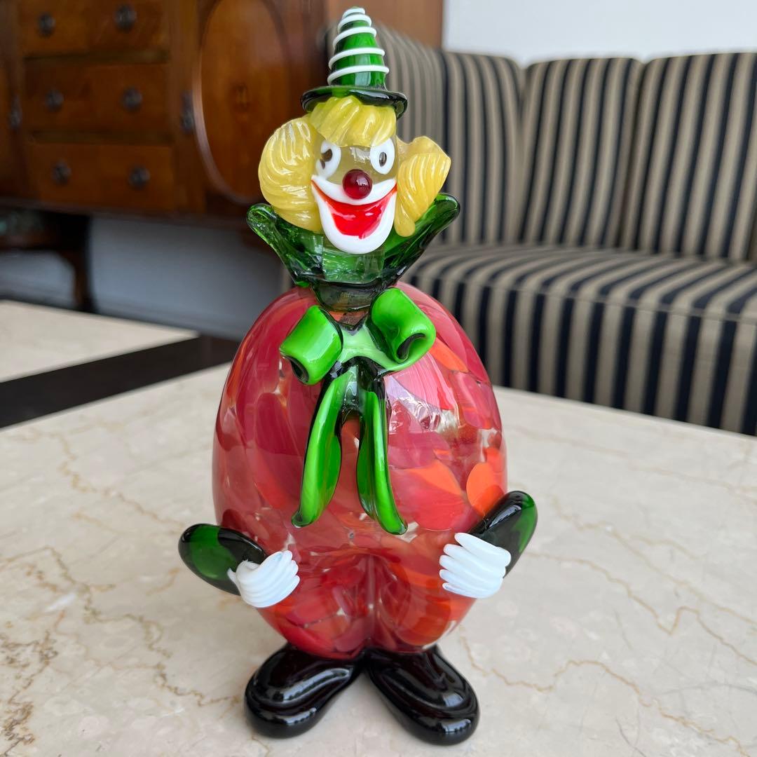 イタリア MURANO ベネチアンガラス ムラノガラス ピエロ置物2体セット