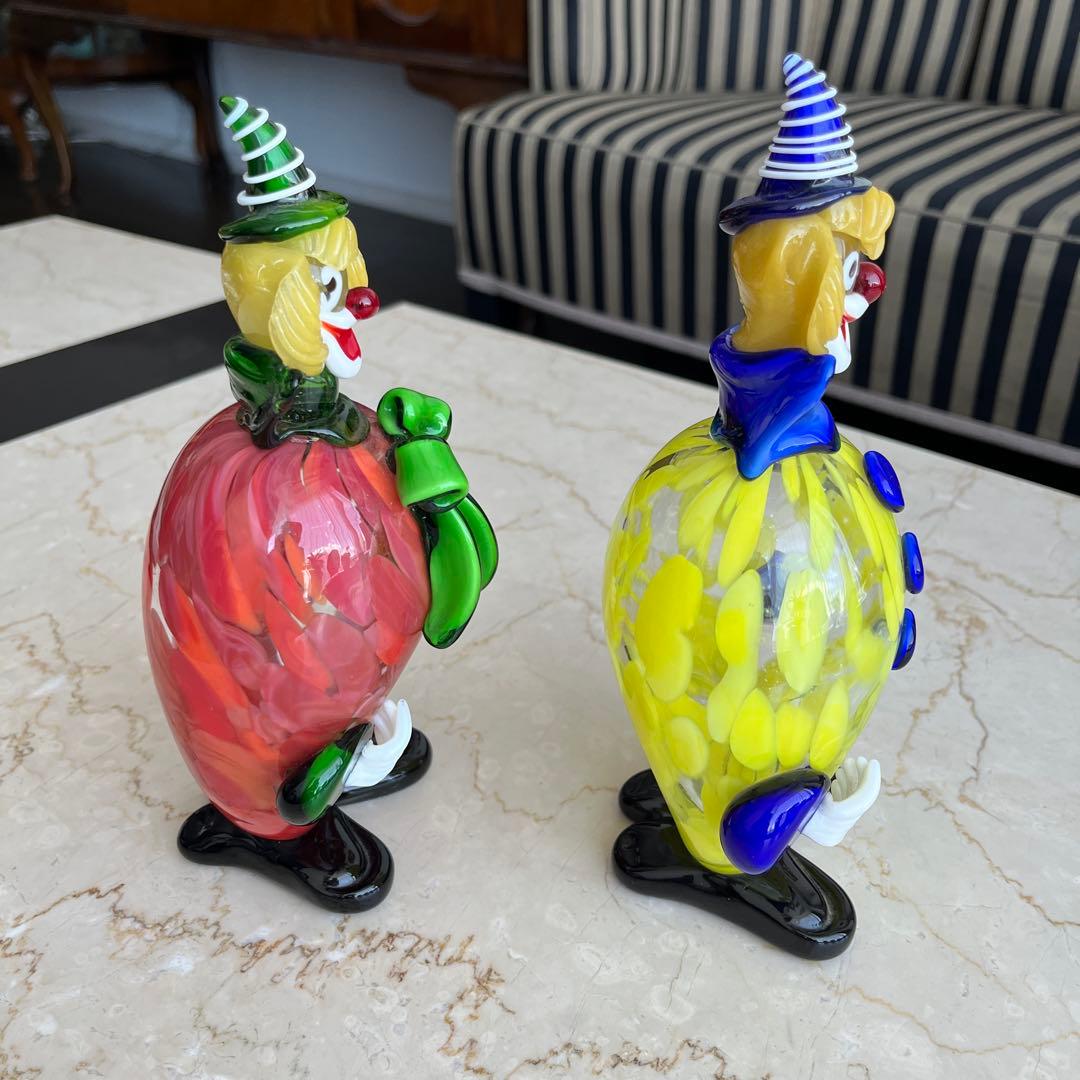 イタリア MURANO ベネチアンガラス ムラノガラス ピエロ置物2体セット