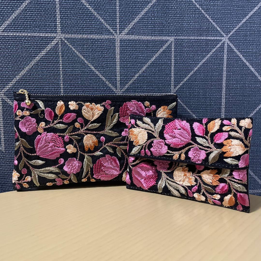 ハンドメイド☆少し大きいフラットポーチ・ポケットティッシュケース2点セット