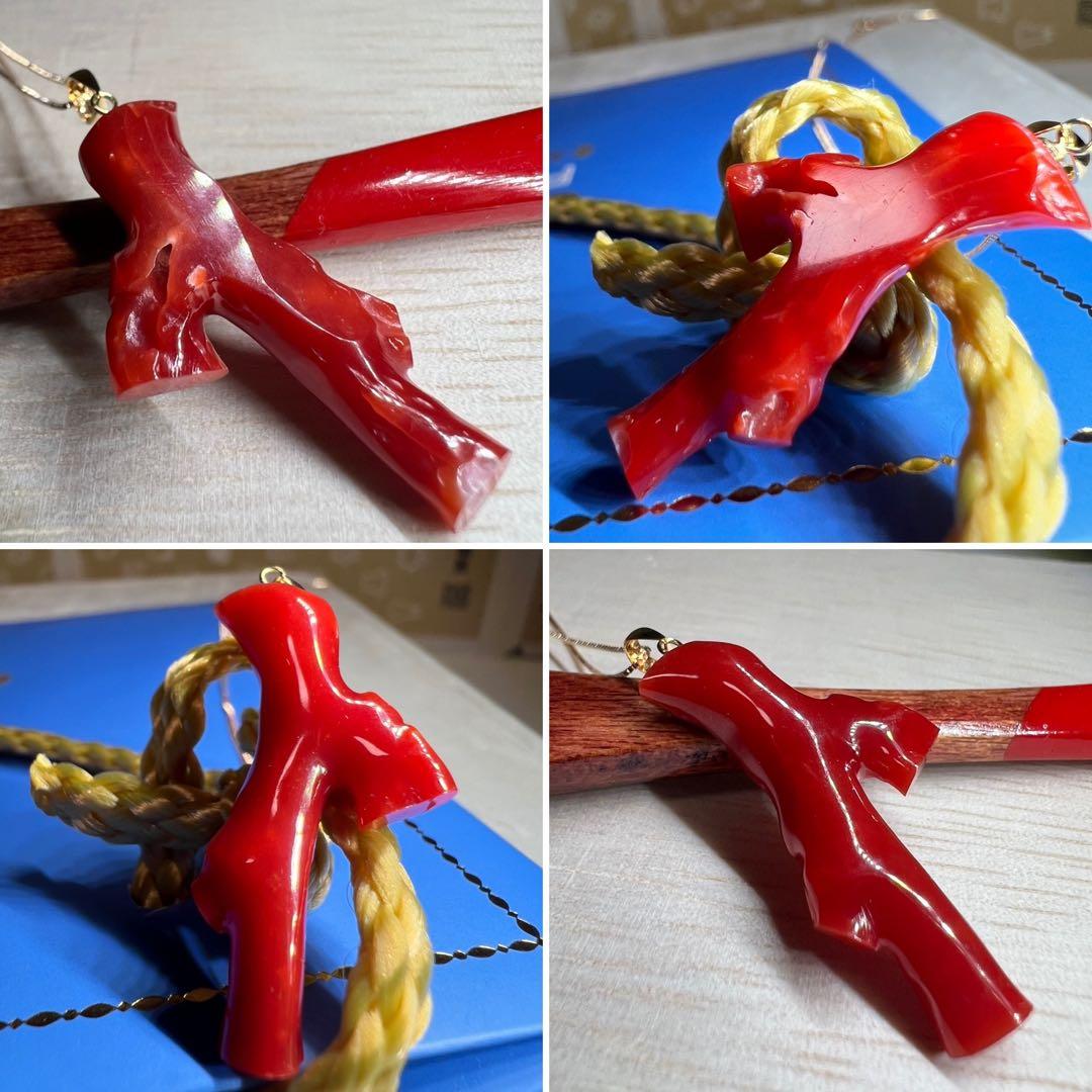 【極上の純国産☆】天然　血赤サンゴ　高知県産　9.542ct k18ペンダント