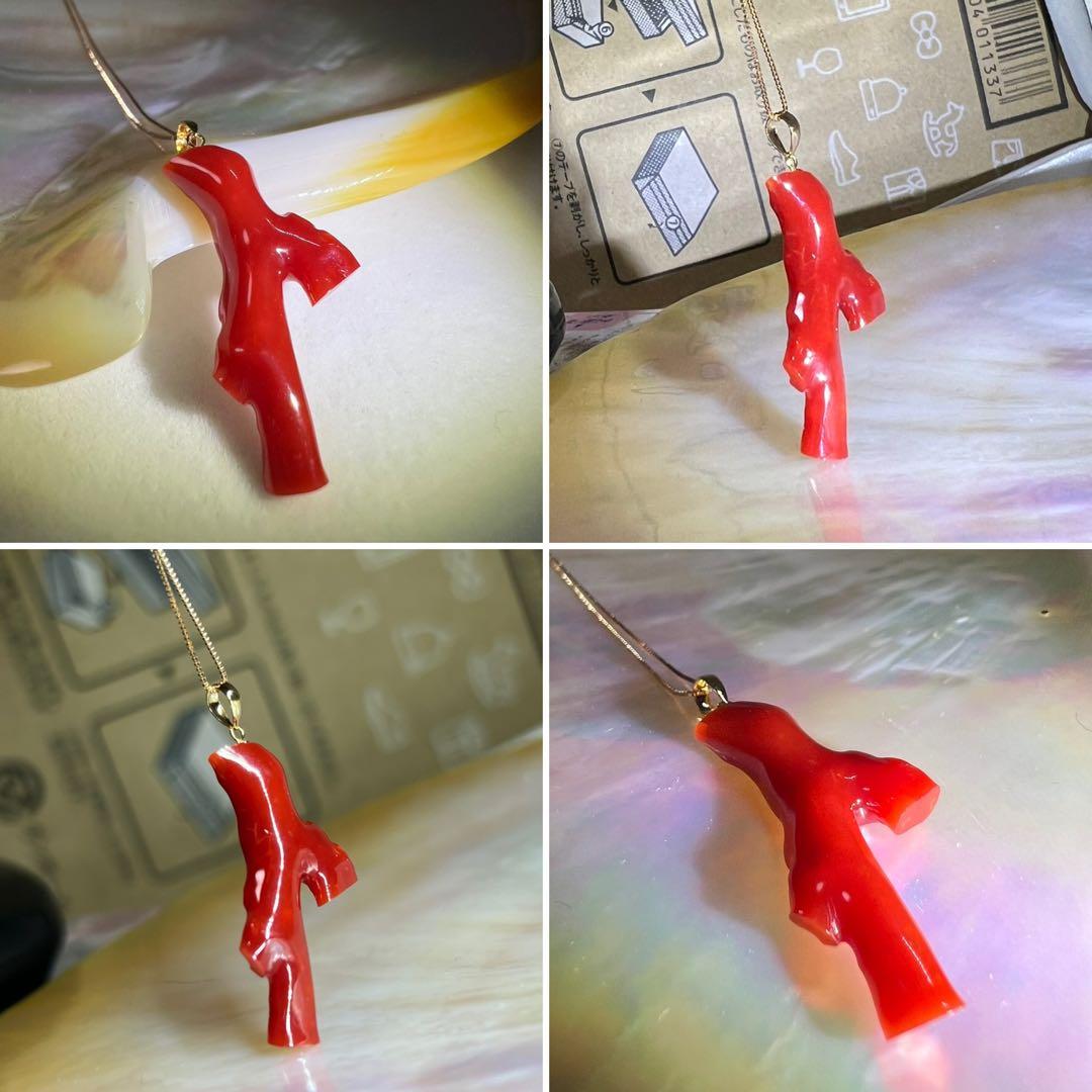 【極上の純国産☆】天然　血赤サンゴ　高知県産　9.542ct k18ペンダント