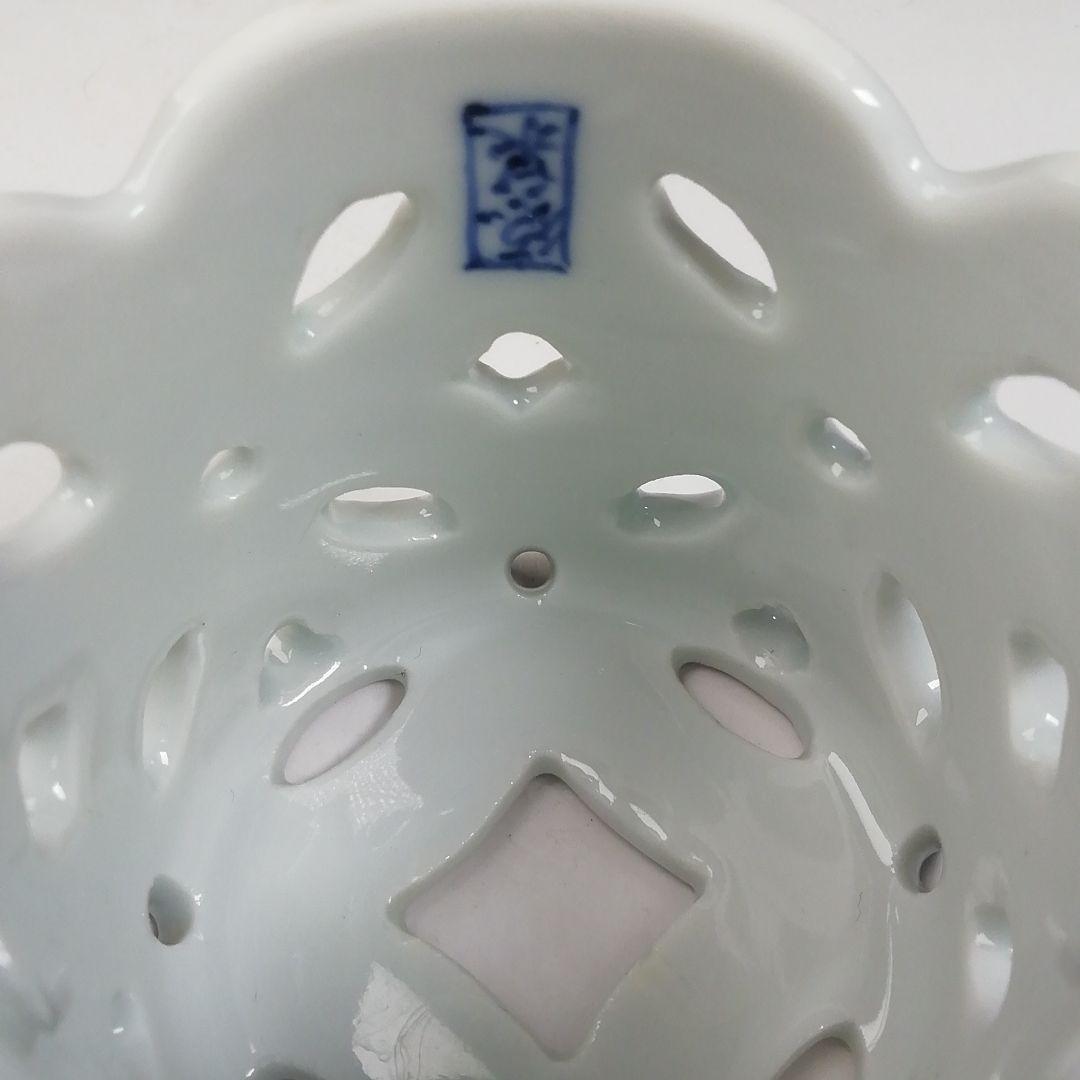 Ｔ９４１　蓋置　『染付　七宝透シ』『紫翠窯　西村徳泉 造』　共箱　茶道具