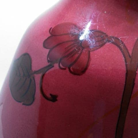 ６２５ アンティーク イタリア製 花瓶 作家入り濃赤 珍品高さ 31 センチ