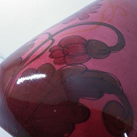 ６２５ アンティーク イタリア製 花瓶 作家入り濃赤 珍品高さ 31 センチ