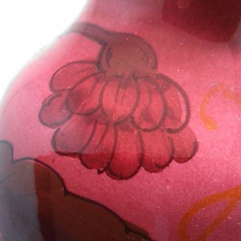 ６２５ アンティーク イタリア製 花瓶 作家入り濃赤 珍品高さ 31 センチ