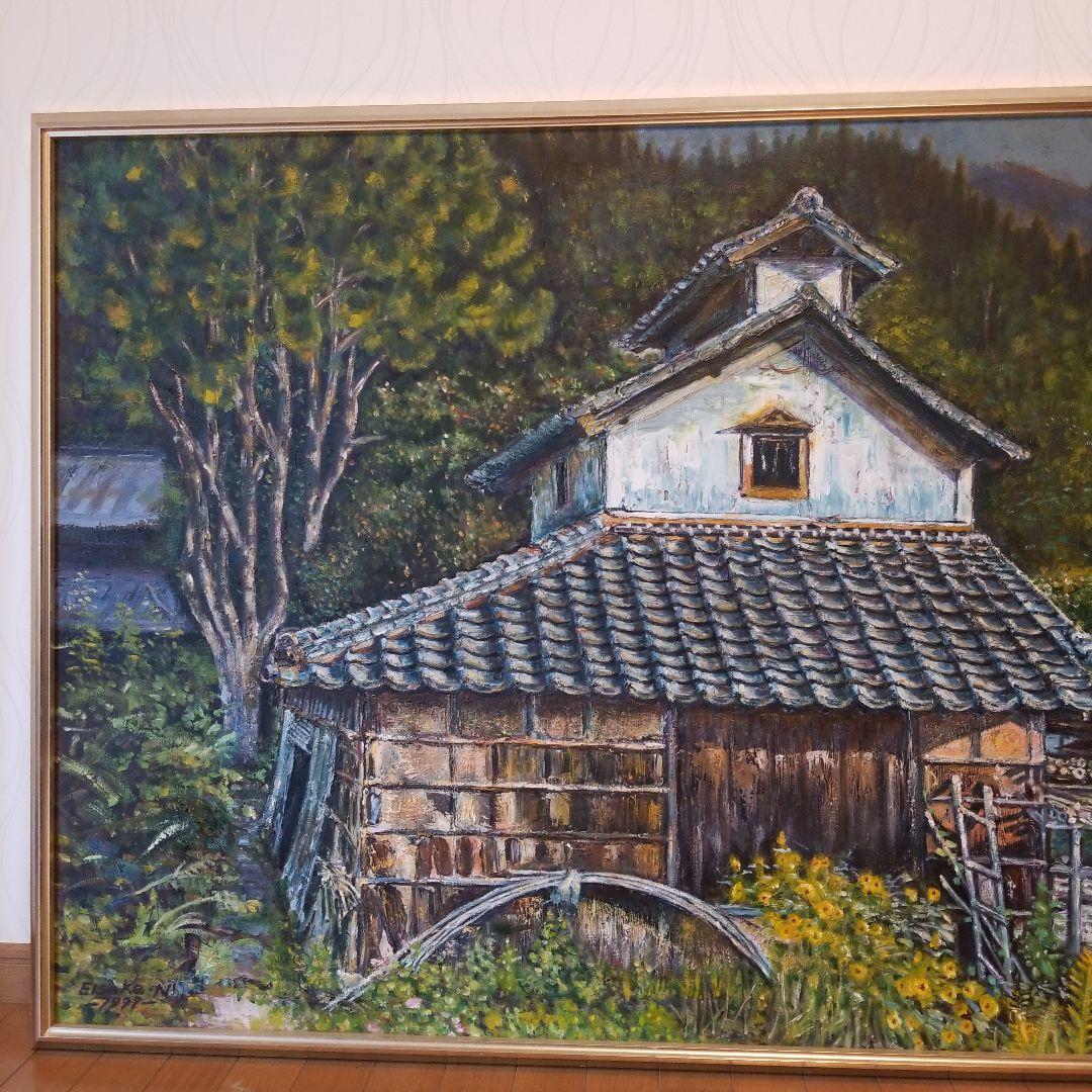 油絵　絵画　たばこかんそう《煙草乾燥小屋》F60 額付き