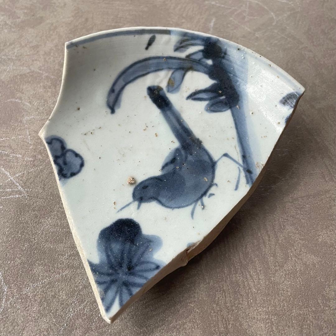 初期伊万里鶺鴒文皿陶片 百間窯 江戸初 古美術 骨董 アンティーク 古