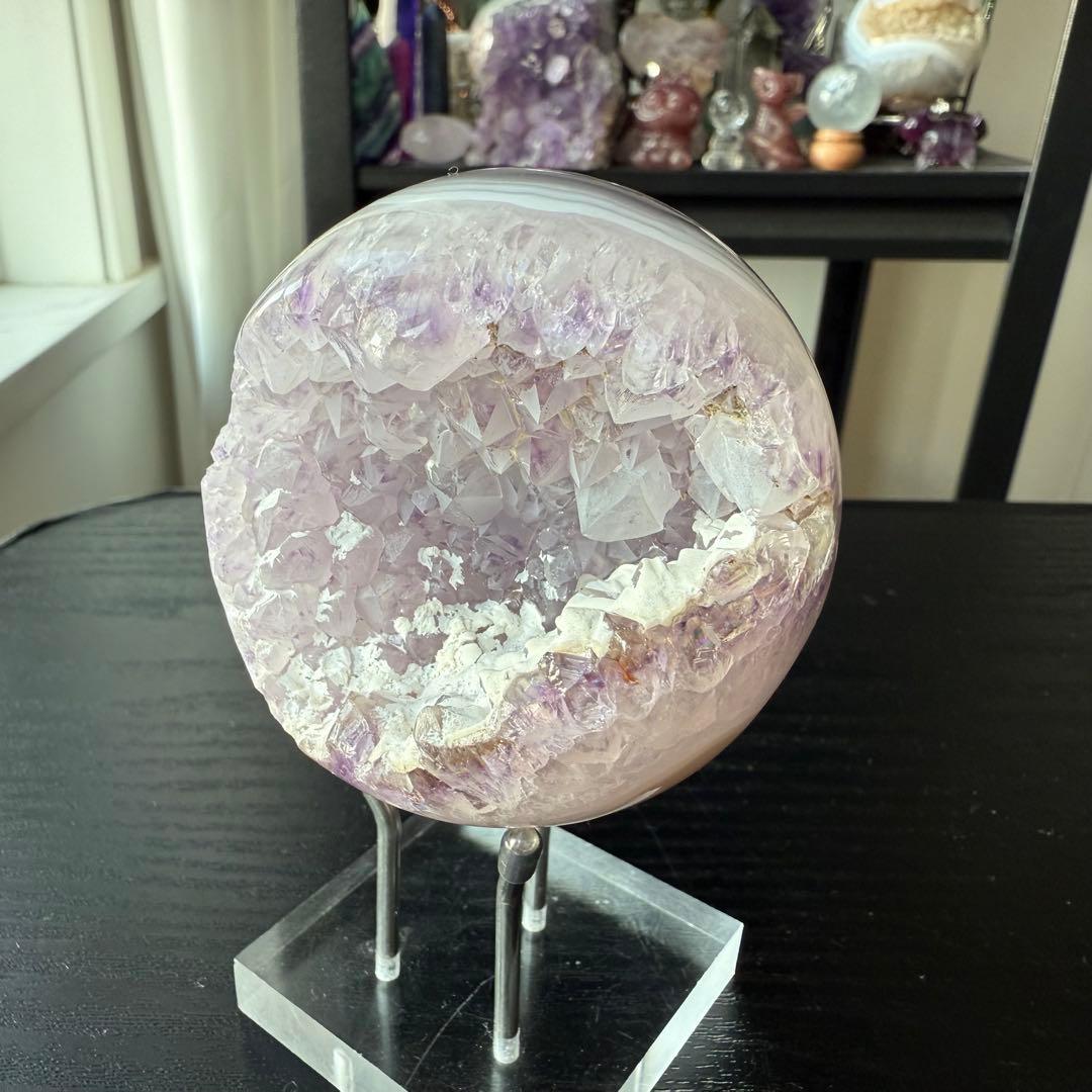 天然石アメジストの笑い口　置物　スフィアNO.120411