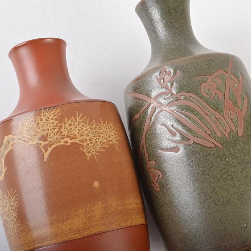 佐渡無名異焼 人間国宝 金渓堂 伊藤赤水 徳利 酒器 共箱 2点 VR7386F