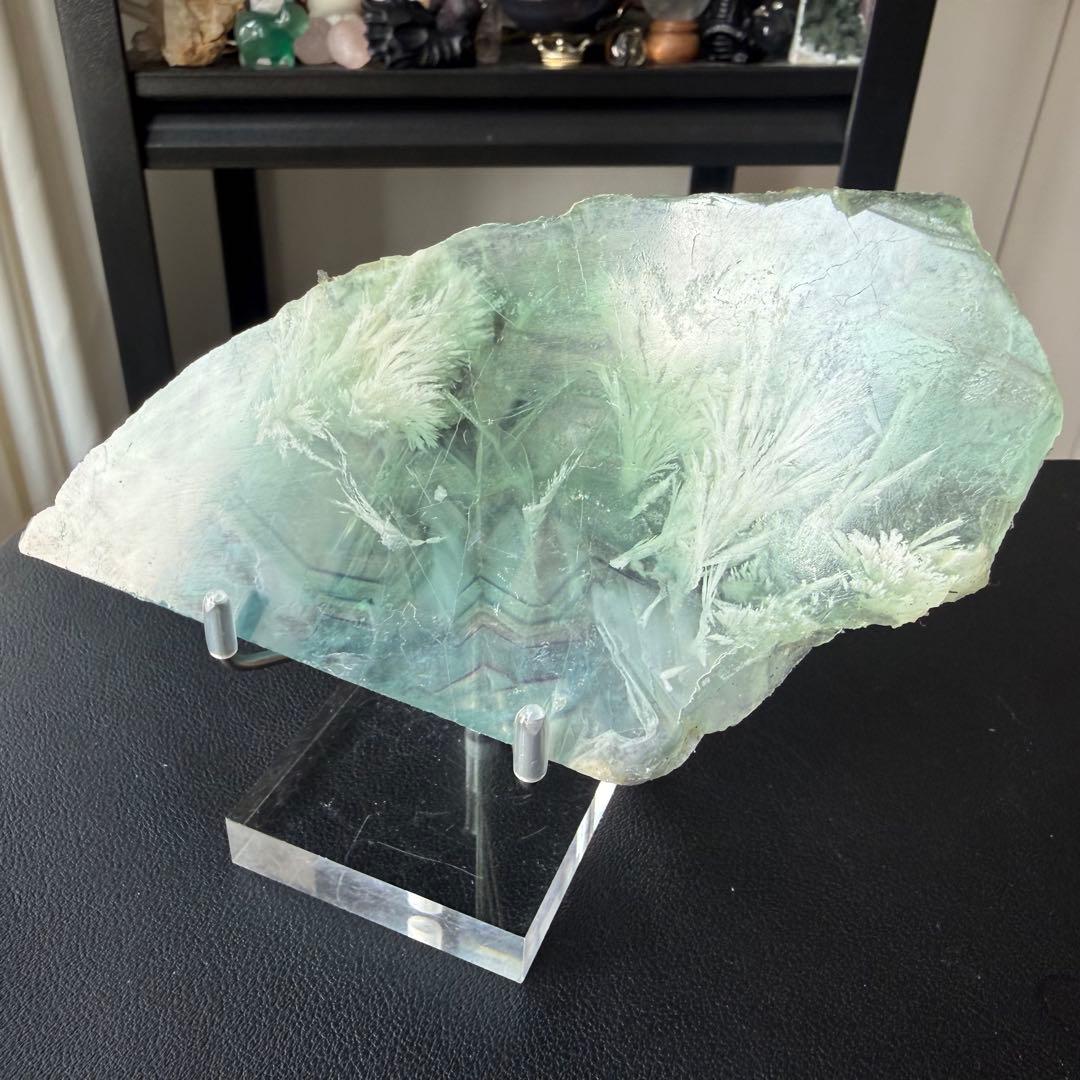 【Kdash】天然石フェザーフローライトのプレート　置物NO.020710