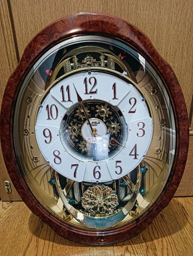 ⭕️極美品❗️リズム時計 電波カラクリ掛け時計 スモールワールドブルームGO