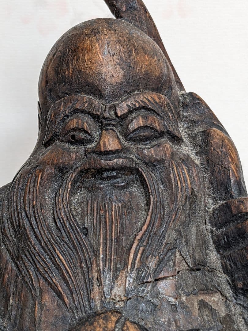 ♦中国古美術品 桃仙人 竹根 竹製 仏像 縁起物 置物 飾り骨董品コレクション