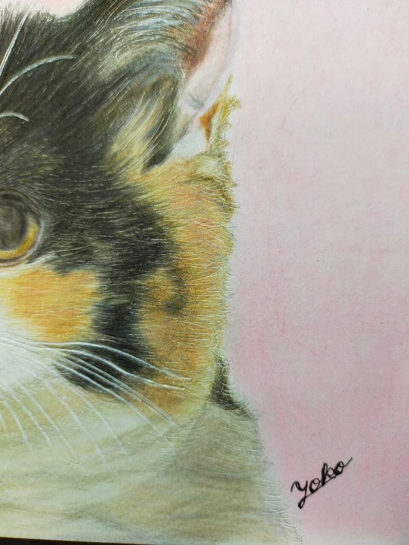 色鉛筆画 パステル画 猫 猫の絵 原画 イラスト 三毛猫 ペット 似顔絵