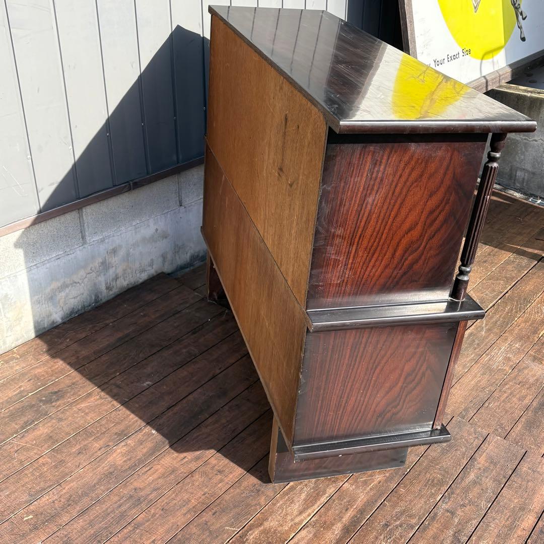 昭和レトロ 和家具 木製サイドボード ガラスキャビネット 飾り棚 水鳥 花柄蒔絵