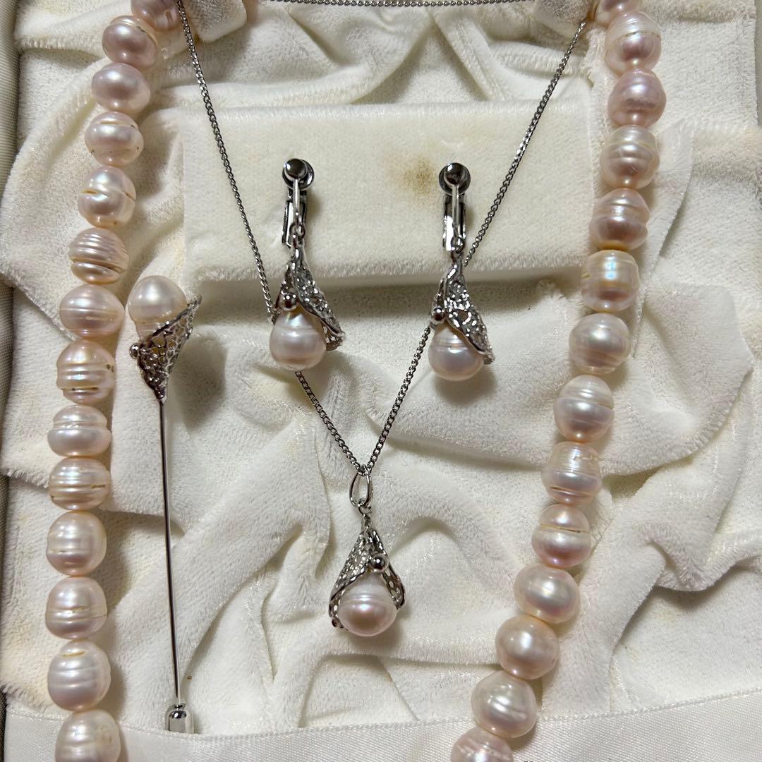 真珠 ネックレス イヤリング ブローチ　ペンダント　セット