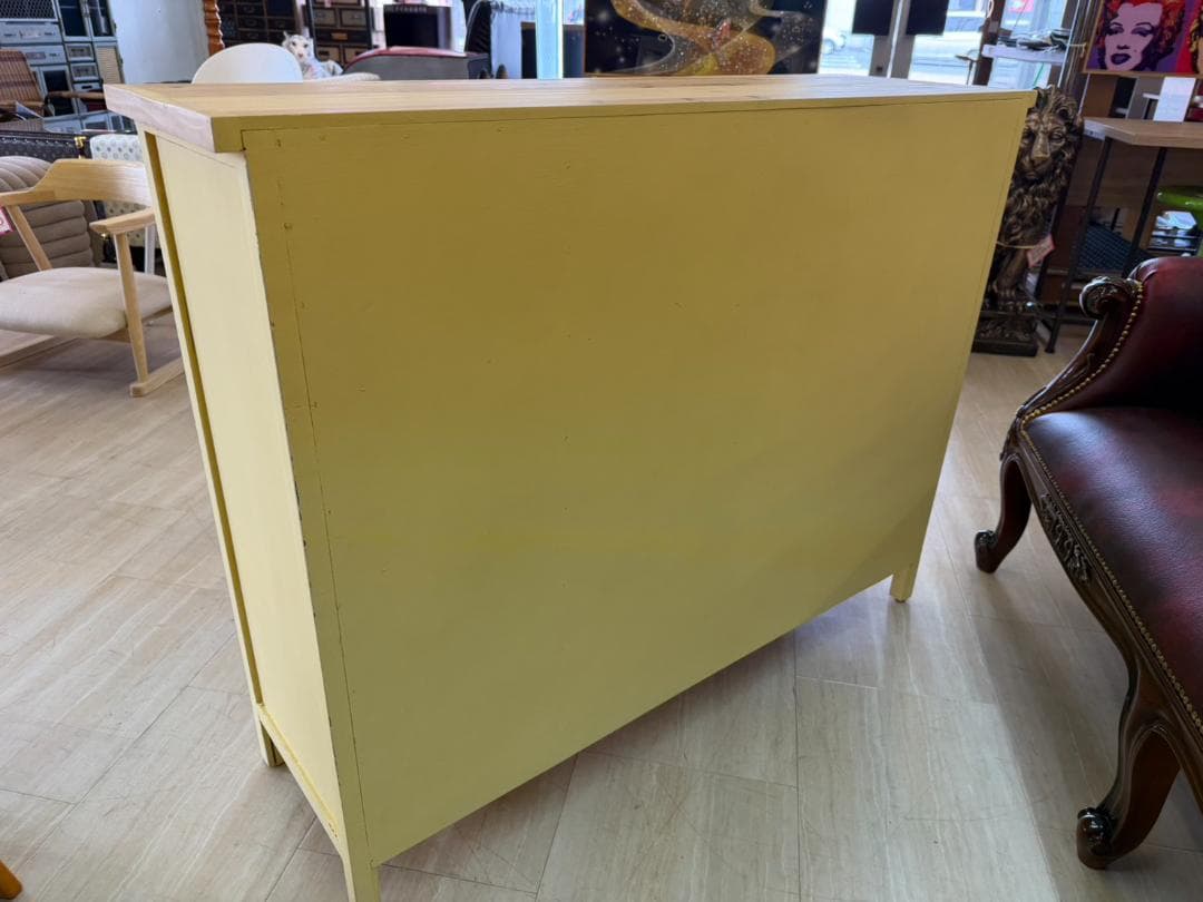 カントリー キャビネット リビングボード レトロ 棚 イエロー 引出