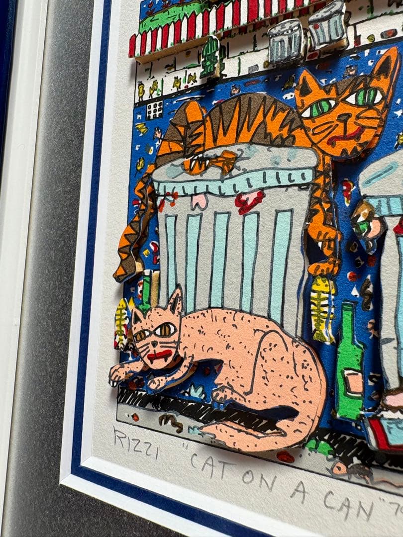 希少】James Rizzi 「CAT ON A CAN」3Dアート 額装作品