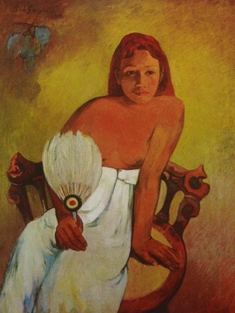 ゴーギャン、【扇子を持った娘】、希少な画集画、新品高級額 額装付、状態良好