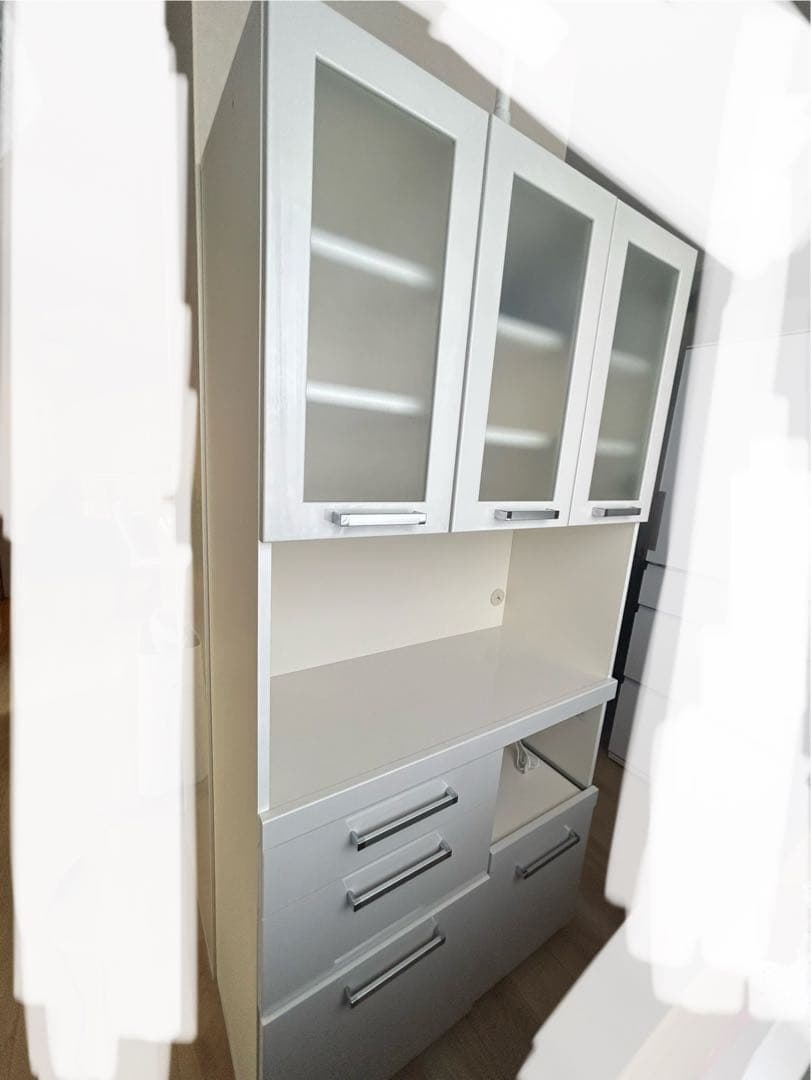 【美品／送料込み価格】パモウナ 白い食器棚・キッチンボード　幅90cm