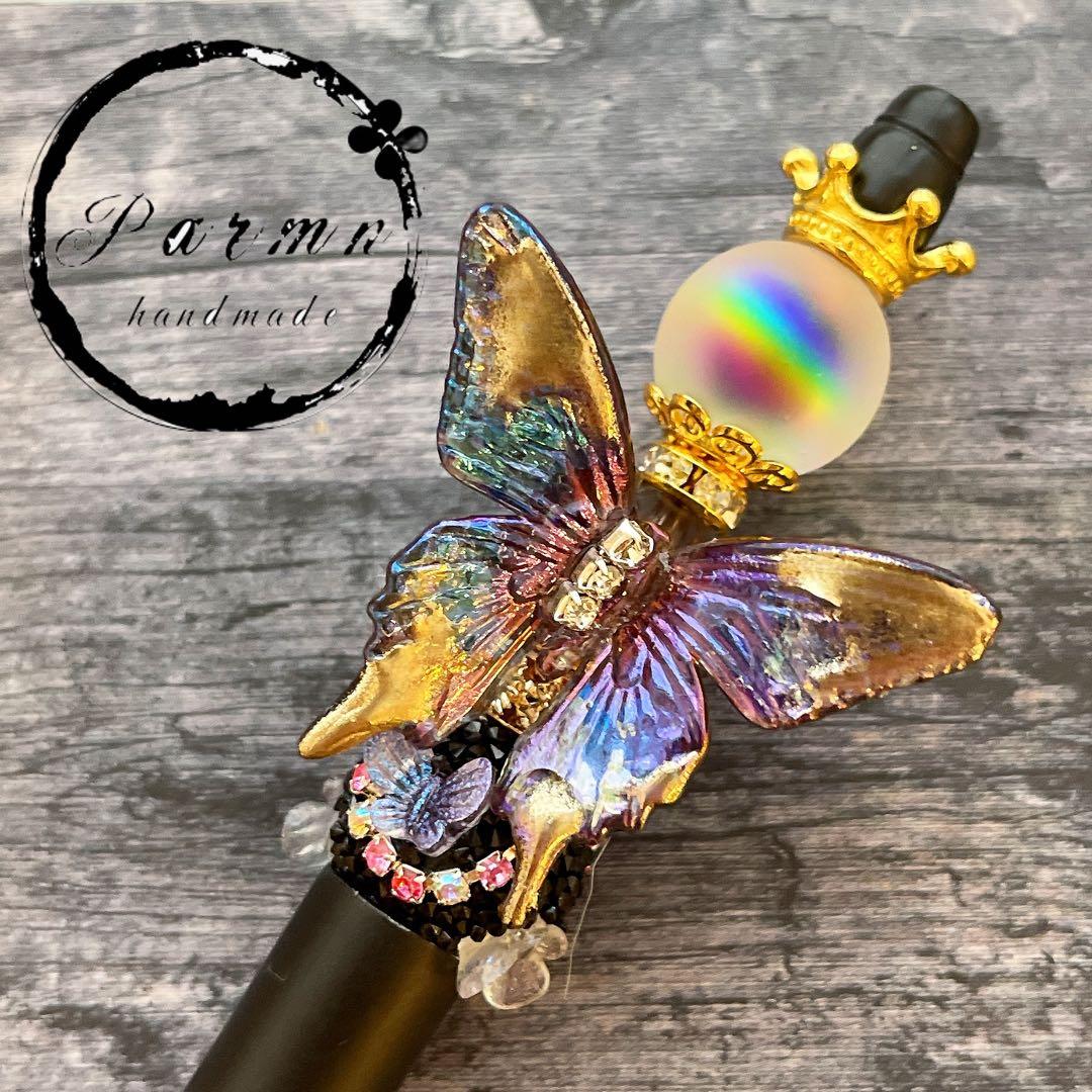 限定①価格⭐️蝶々好きさんに♥️ゴールドラインデコのオーロラバタフライのボールペン❤ miritz】オーロラ蝶々のデコボールペン/ボールペン | gallery HacoToCo