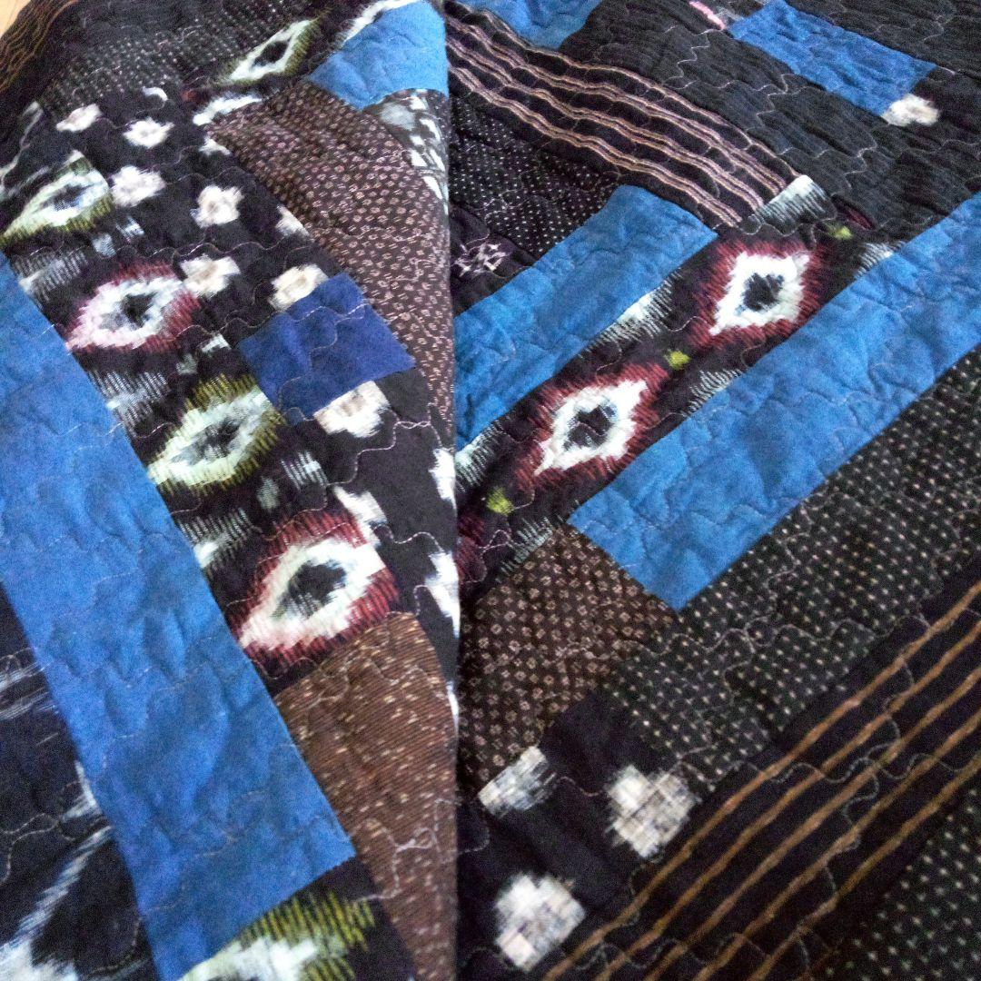 絣リメイク　パッチワーク柄　大判ラグ