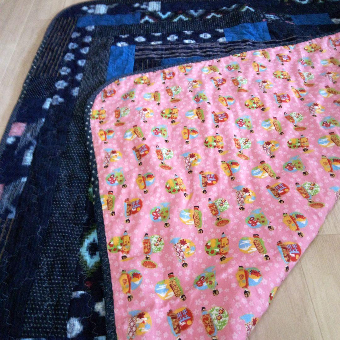 絣リメイク　パッチワーク柄　大判ラグ