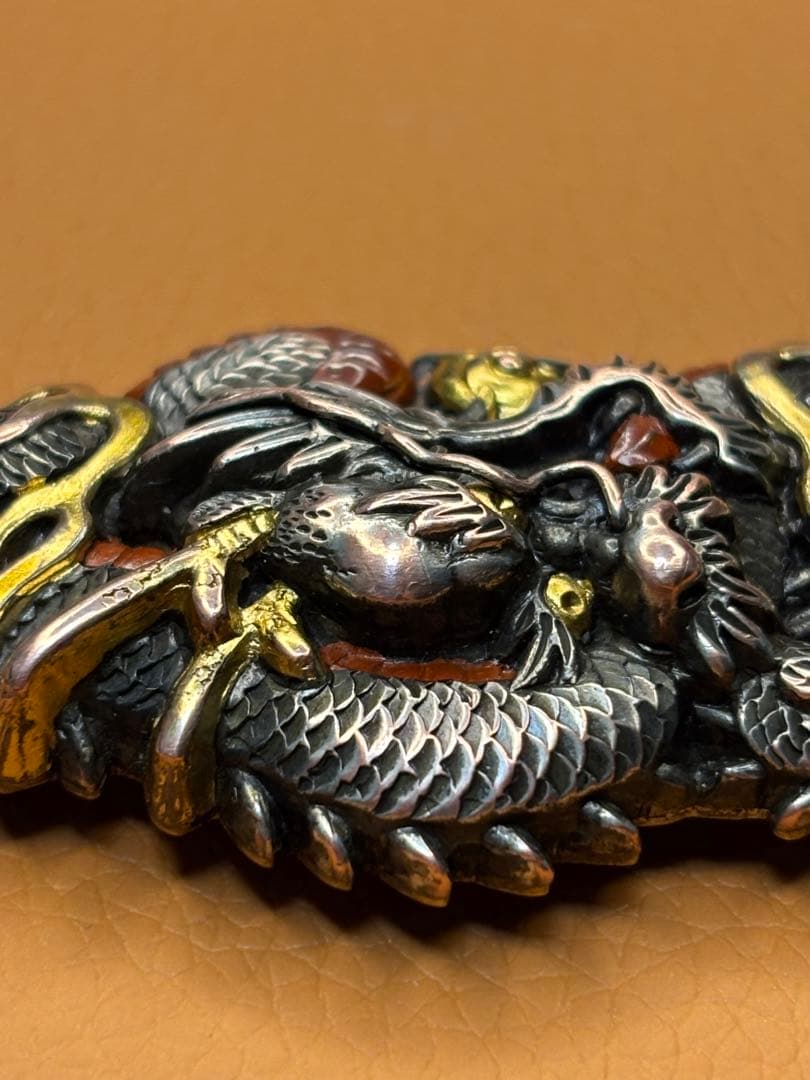 時代物　金工 彫金　 龍の帯留め　アンティーク　着物　紐付き　工芸