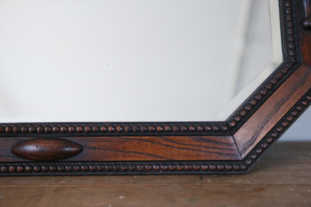 英国アンティーク木製カッティングミラー/壁掛け鏡オクタゴン八角形85-157-1