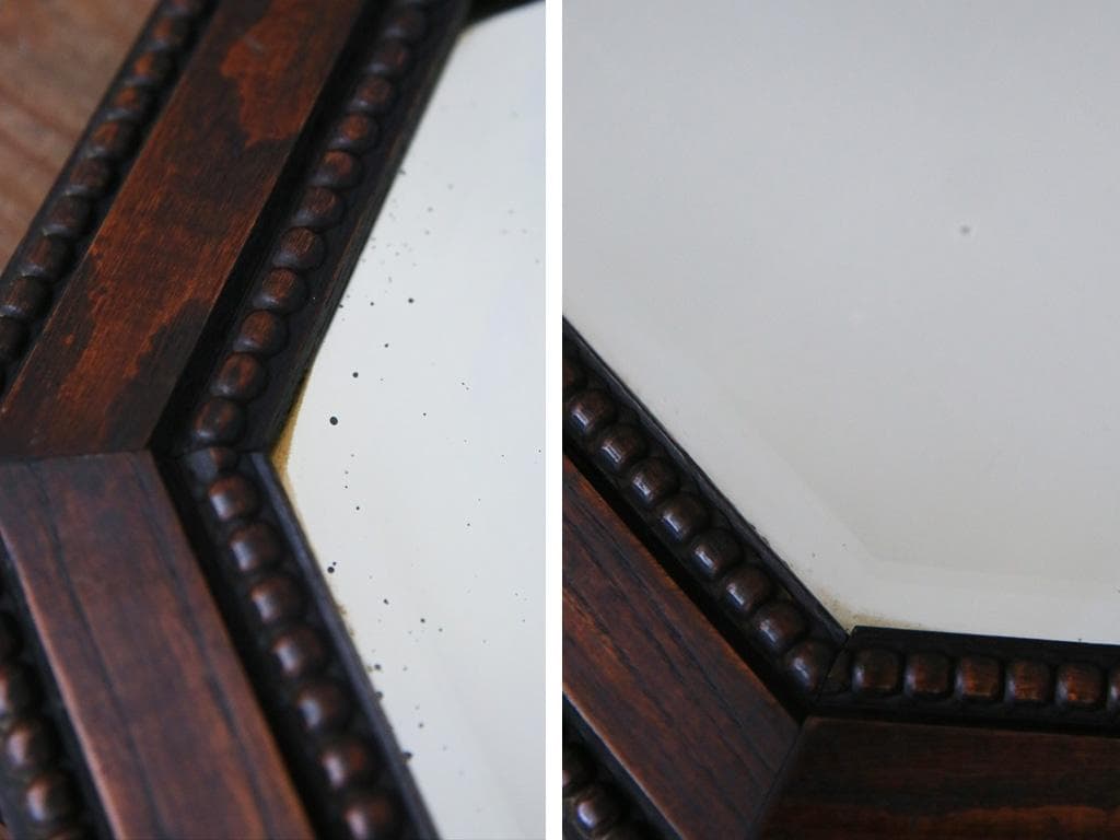 英国アンティーク木製カッティングミラー/壁掛け鏡オクタゴン八角形85-157-1