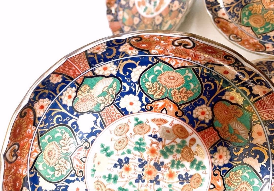 庫山窯　菊金唐草　金襴手　中皿揃い　和皿　5枚