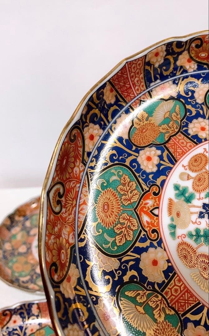 庫山窯　菊金唐草　金襴手　中皿揃い　和皿　5枚