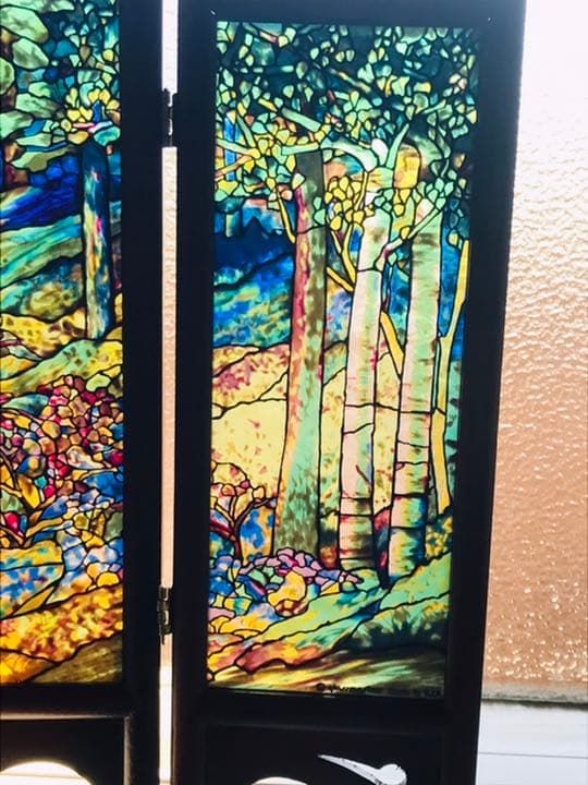 【超希少】グラスマスターズ社　森の中の小鹿三連画ステンドグラス　ティファニー