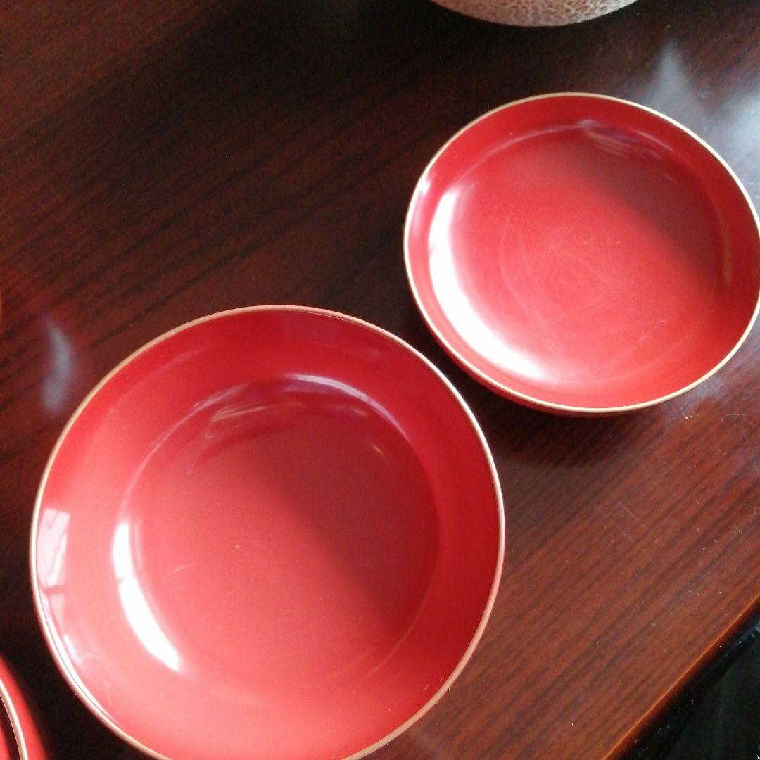 木製漆器　朱塗松林画蓋付椀　20客　12.6cm　大正期　【やや小カケ多め】