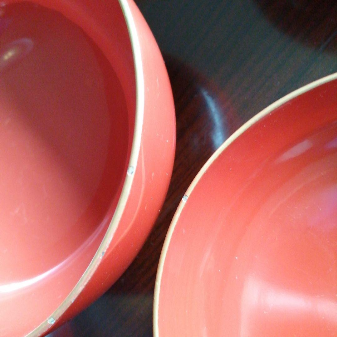 木製漆器　朱塗松林画蓋付椀　20客　12.6cm　大正期　【やや小カケ多め】