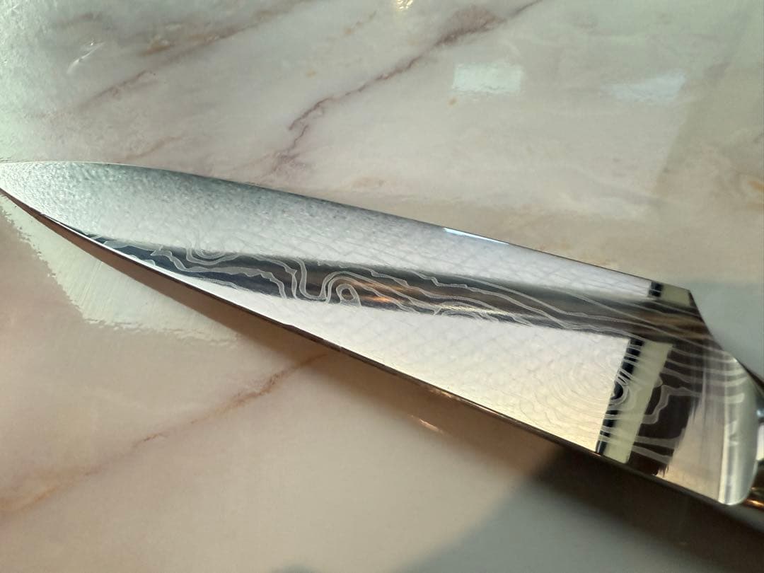 V10号金 シェフナイフ ダマスカス鋼 刃渡210mm 木柄