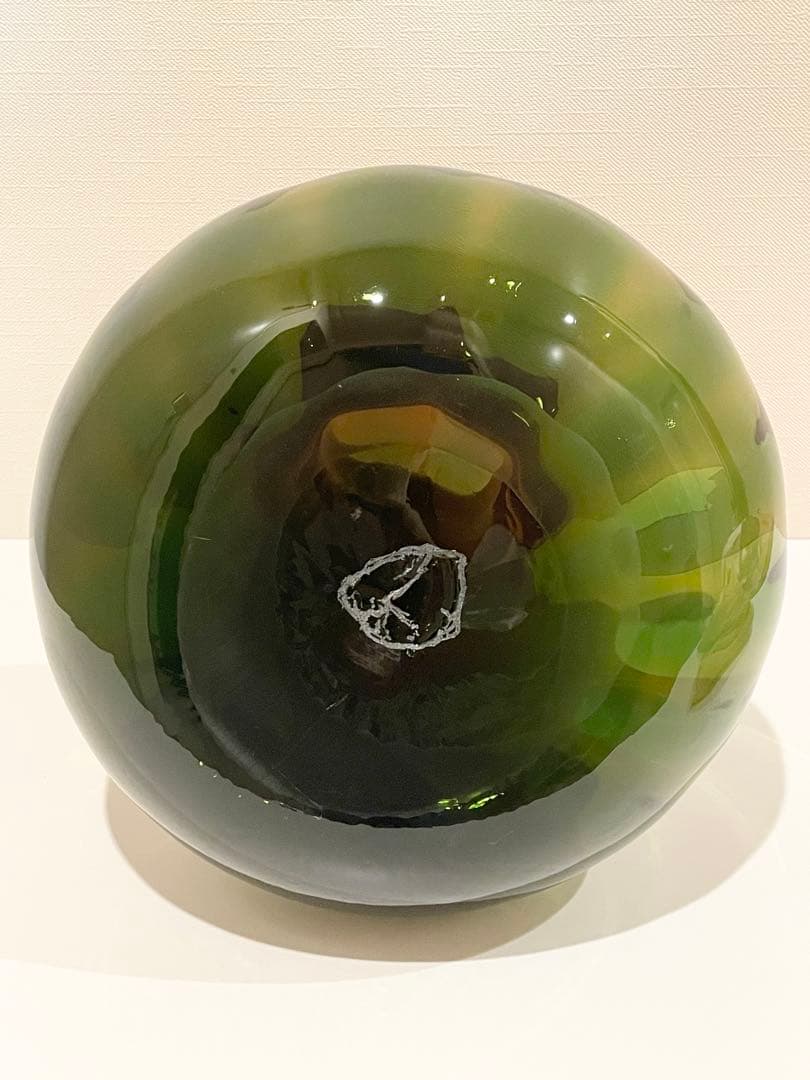 北一硝子 フラワーベース 花瓶 ヴィンテージ グリーン・レッドブラウン