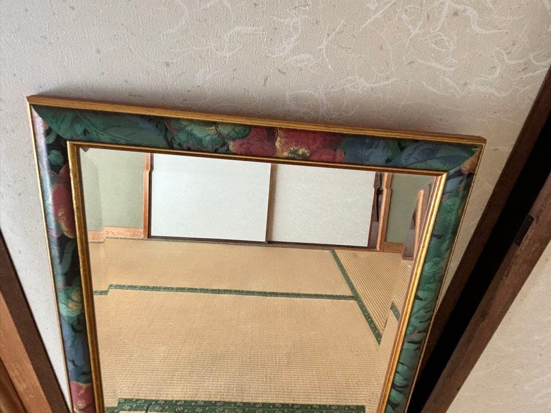 昭和レトロ鮮やかな花のウォールミラー全身鏡姿見アンティークヴィンテージ