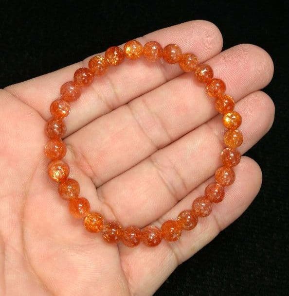 【極上,小粒】メラメラサンストーン ６㎜　ブレスレット　美品　希少　太陽石