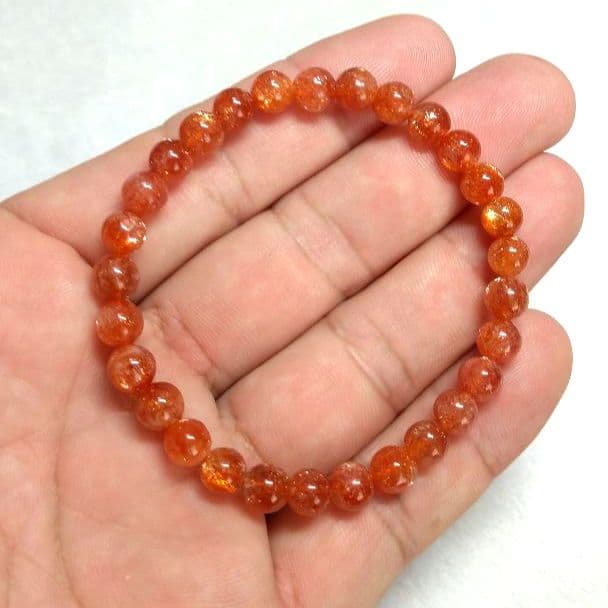 【極上,小粒】メラメラサンストーン ６㎜　ブレスレット　美品　希少　太陽石
