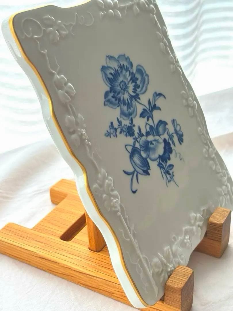 マイセン　陶板飾り絵　ブルーフラワー