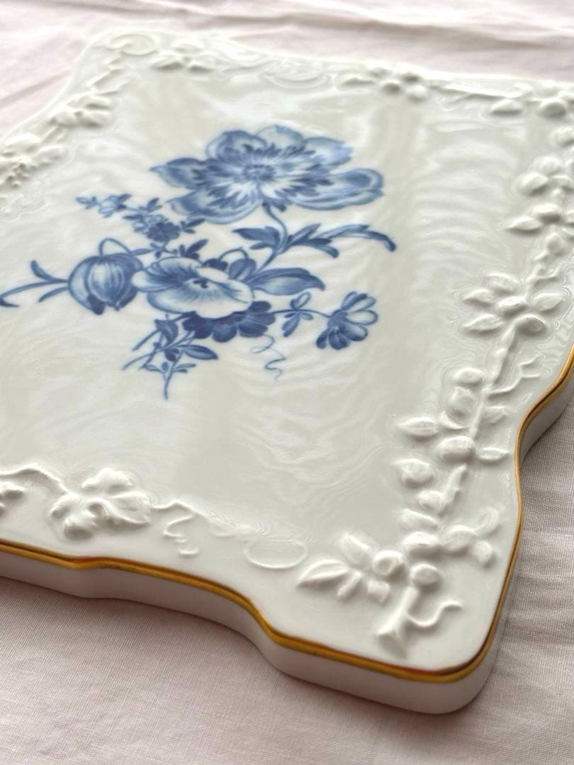 マイセン　陶板飾り絵　ブルーフラワー