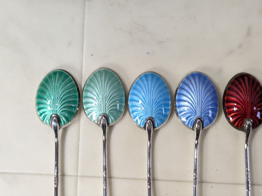 英国 アンティーク 1949年 スターリングシルバー スプーン 6本 エナメル