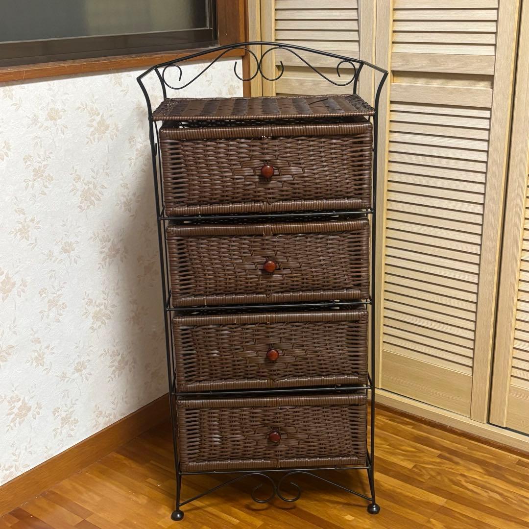 EHK79 唐木 カリン/花梨 無垢材 螺鈿細工 5段チェスト 葡萄模様 抽斗