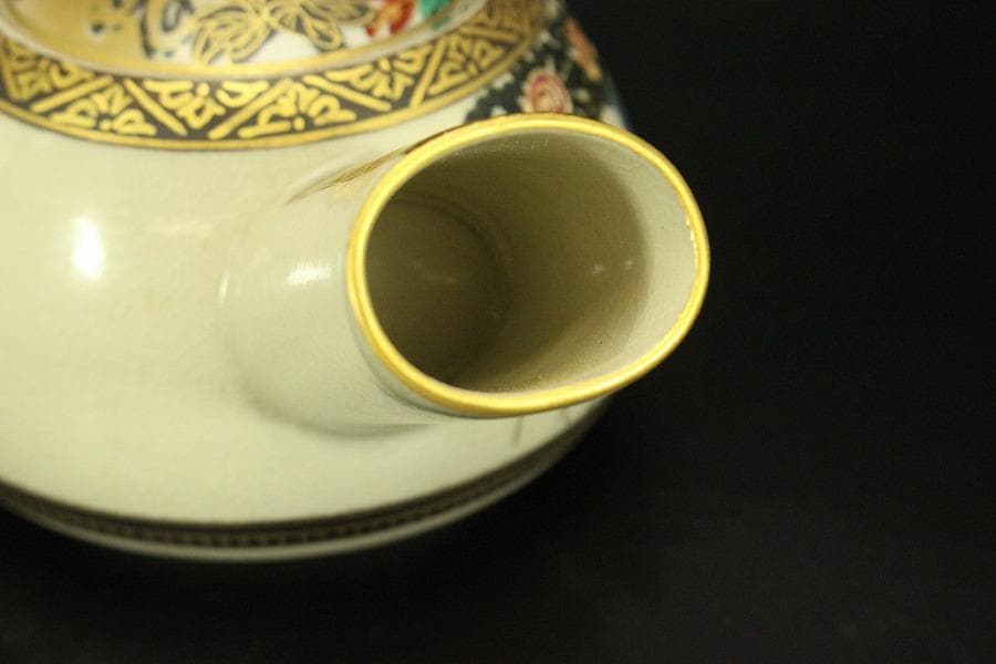 九谷焼 御香茶器 急須 碗 色絵 金彩 錦泉作 木箱付(メ1333)