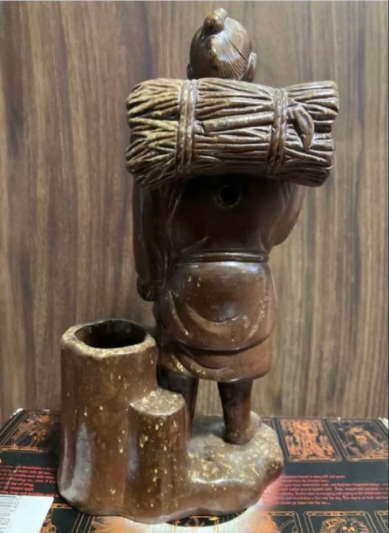 骨董品 二宮金次郎 備前焼筆立て アンティーク 置物