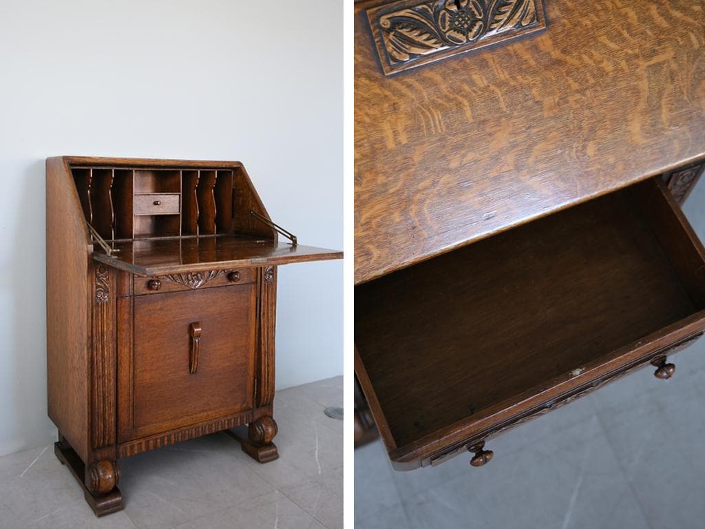 英国アンティーク木製ライティングビューロー/勉強机デスク/チェスト(92-188