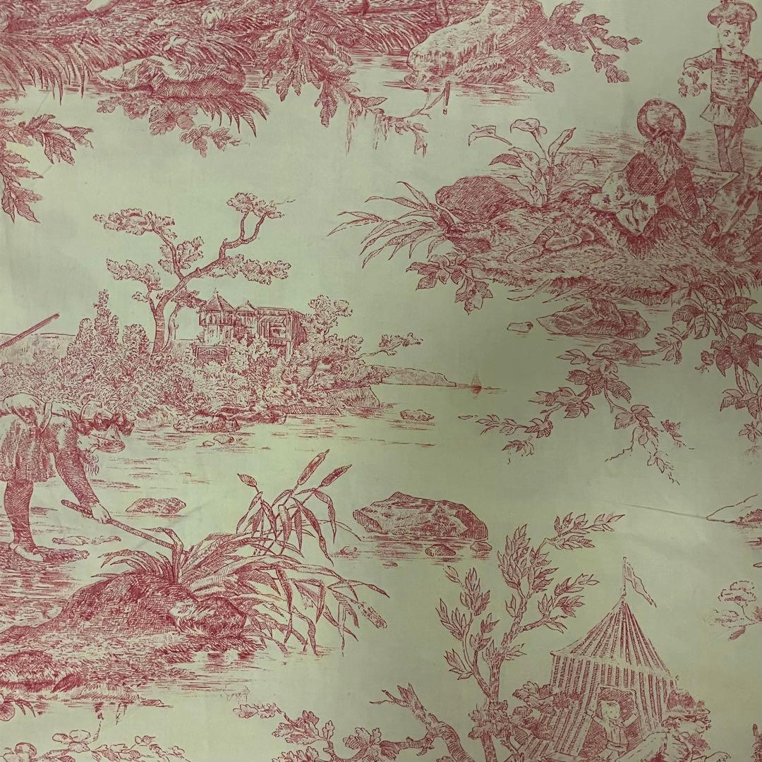 フランス　ヴィンテージ　トワル・ド・ジュイ クッションカバー クリーム色と赤